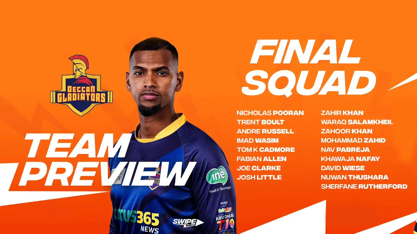 Abu Dhabi T10 League 2023: Deccan Gladiators Complete Squad, Full Players List
